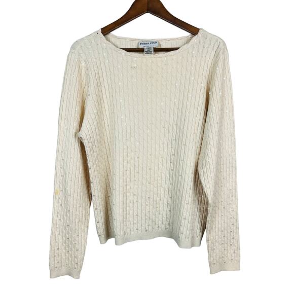 Pendleton Y2K Braided Scoop Neck Sequin Sweater Cable Knit Lightweight - L - Picture 1 of 4